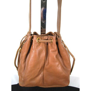 VTG Hillard & Hanson Medium Size Brown Leather Crossbody Bucket Purse